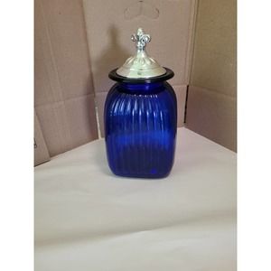 Large Cobalt Blue Glass Jar with Lid